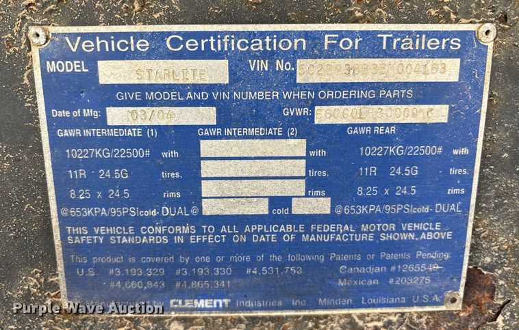 image for item OB9551 2005 Clement Industries Trailers Starlite end dump trailer