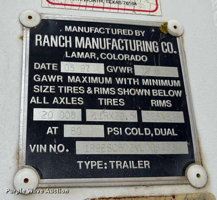 image for item OB9562 1997 Ranch end dump trailer 