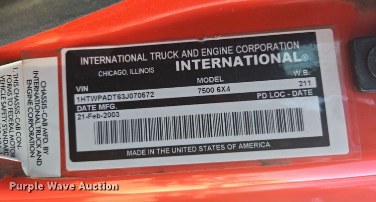 image for item ED4036 2003 International 7500 dump truck