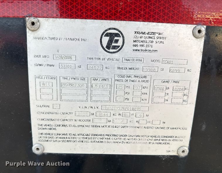 image for item ED4038 2006 Trail eze tilt deck equipment trailer