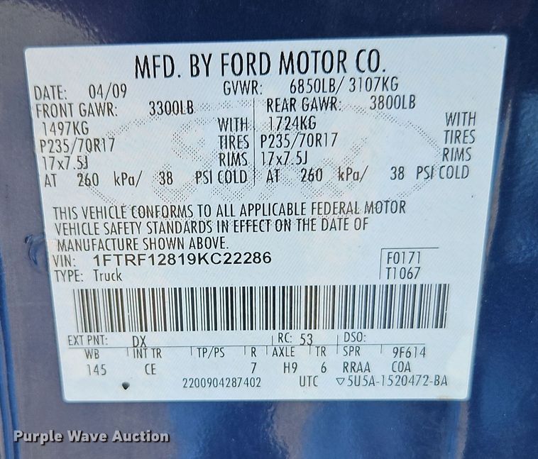 image for item EI8878 2009 Ford F150 XL pickup truck