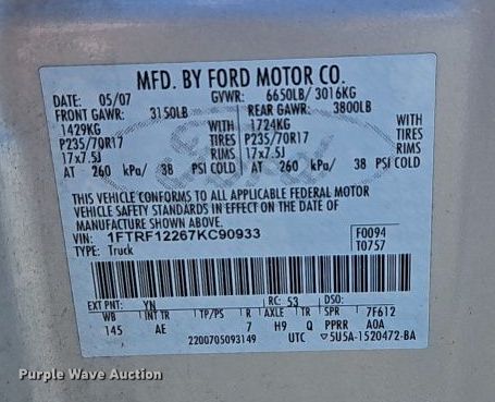 image for item EI8879 2007 Ford F150 XL pickup truck