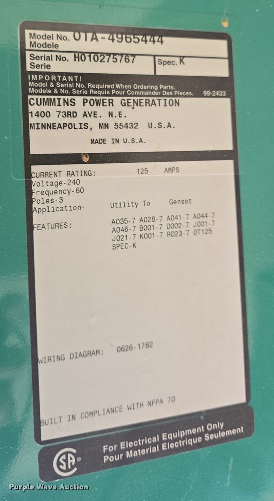 image for item EK5063 Onan generator