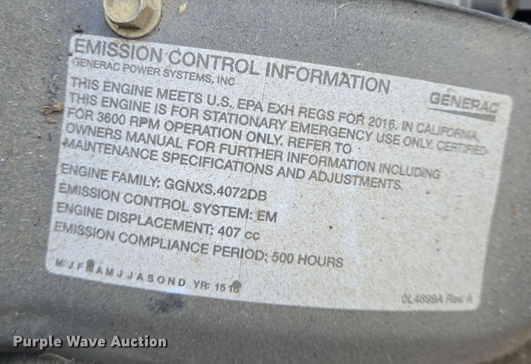 image for item EN8712 Generac G0062450 generator