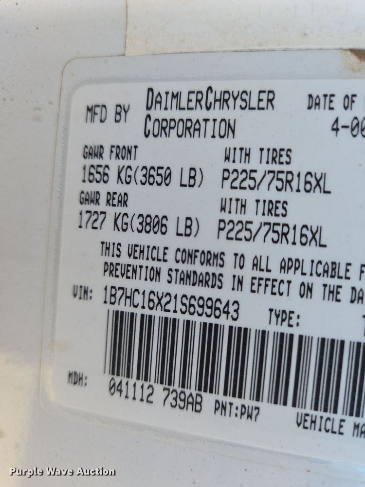 image for item EN8720 2001 Dodge Ram 1500 pickup truck