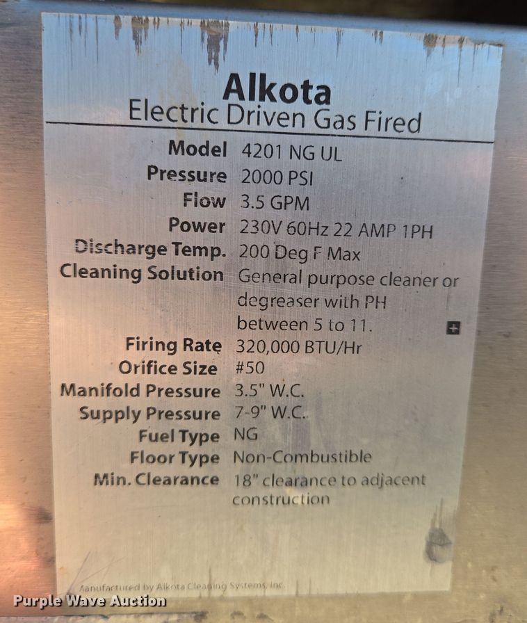 image for item EN8741 2013 Alkota 4201 NG UL hot pressure washer