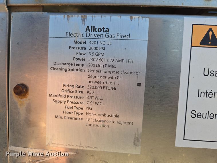 image for item EN8741 2013 Alkota 4201 NG UL hot pressure washer