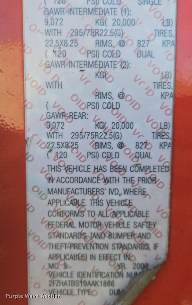 image for item EN8771 2009 Sterling  L-Line dump truck