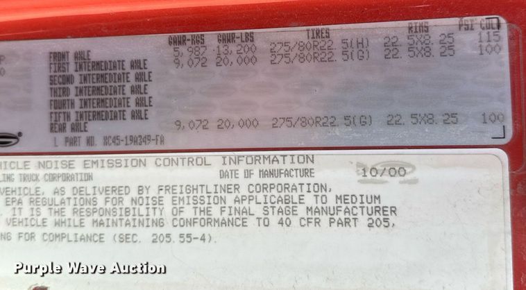 image for item EQ1201 2001 Sterling L7500 dump truck