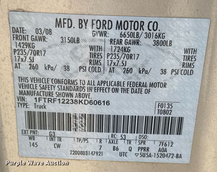 image for item EQ1203 2008 Ford F150 XL pickup truck