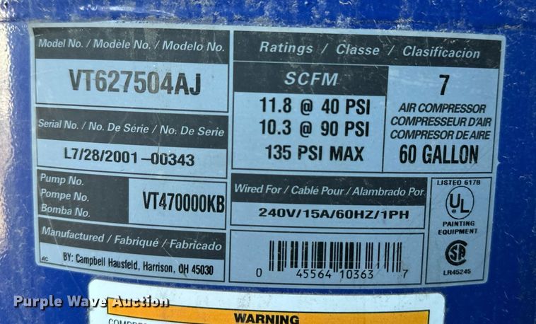 image for item ER8887 (2) Campbell Hausfeld air compressors