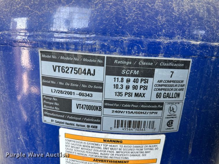 image for item ER8887 (2) Campbell Hausfeld air compressors