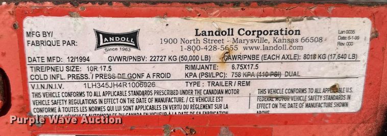 image for item NN9680 1994 Landoll tilt deck equipment trailer