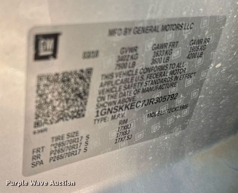 image for item NN9684 2018 Chevrolet Suburban SUV