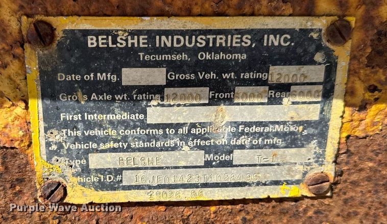 image for item DH9880 1996 Belshe T1 equipment trailer