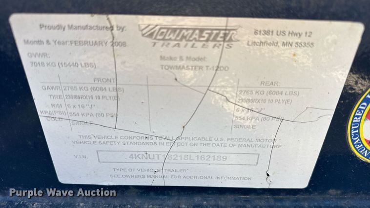 image for item DH9888 2008 Towmaster equipment trailer