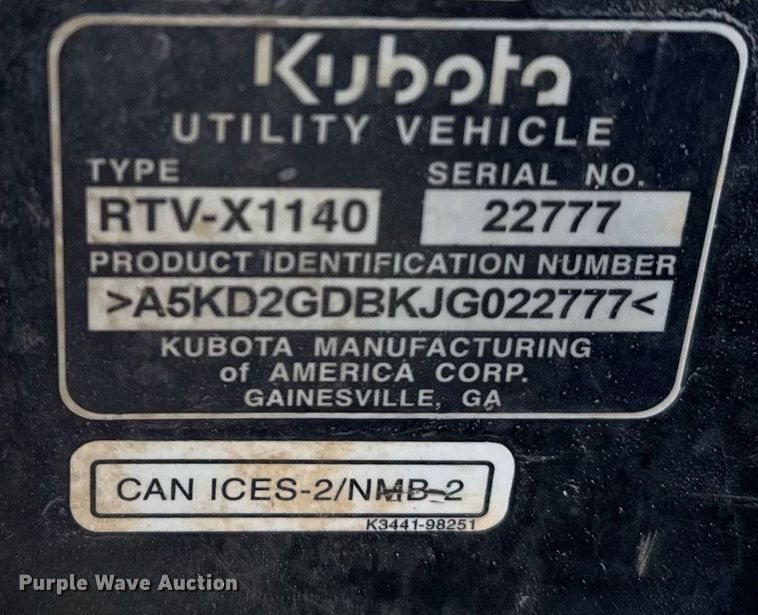 image for item DM5650 2018 Kubota RTV-X1140 utility vehicle