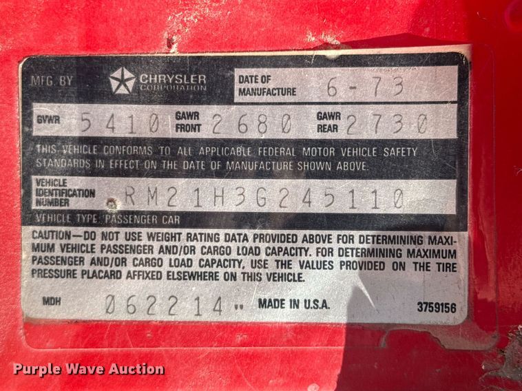 image for item DO0431 1973 Plymouth Road Runner 