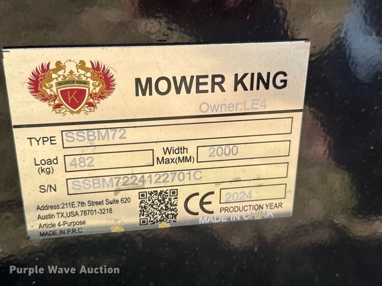 image for item DO0686 2024 Mower King SSBM72 skid steer broom