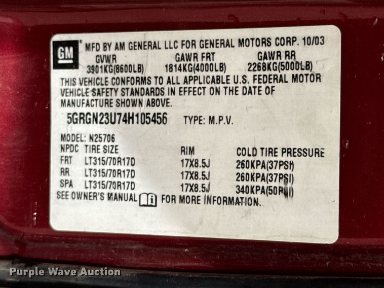 image for item DO0699 2004 Hummer H2 SUV