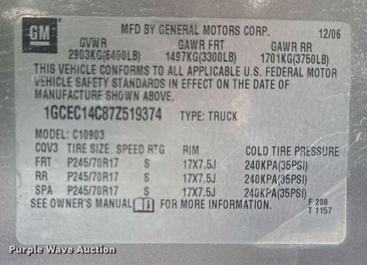 image for item DO7694 2007 Chevrolet Silverado 1500 pickup truck