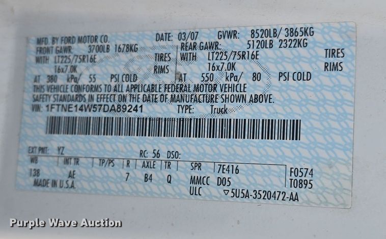 image for item DO7833 2007 Ford E150 van