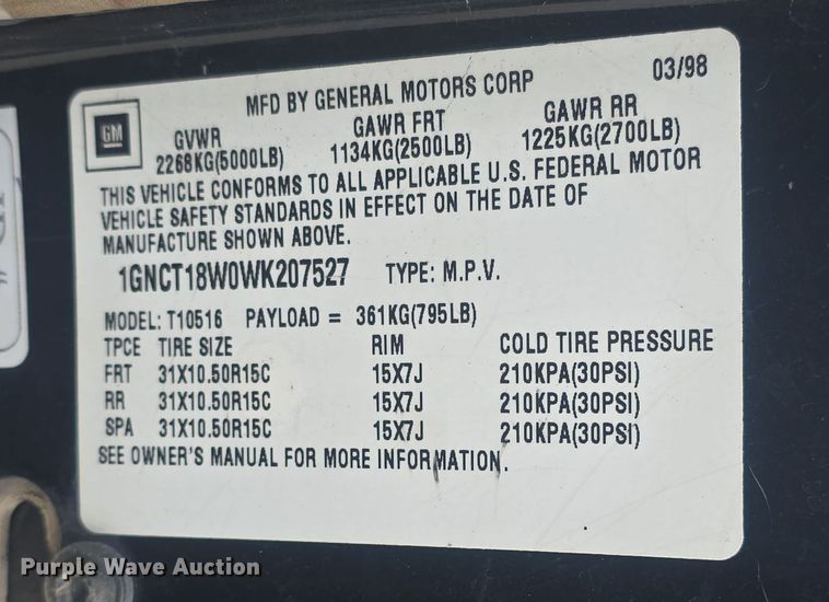 image for item DO7864 1998 Chevrolet Blazer LS SUV