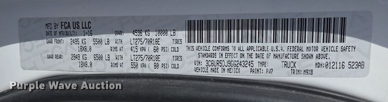 image for item DS5343 2016 Dodge Ram 2500HD Crew Cab pickup truck