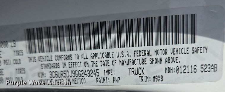 image for item DS5343 2016 Dodge Ram 2500HD Crew Cab pickup truck