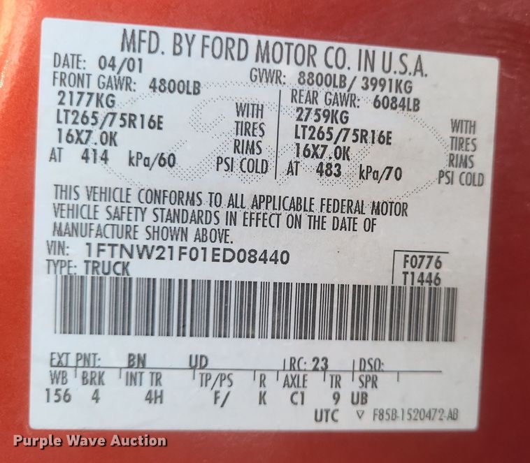 image for item DS5353 2001 Ford F250 Super Duty Crew Cab pickup truck