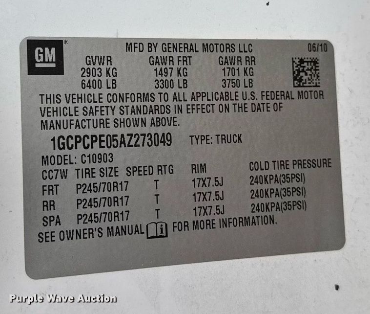 image for item DT0551 2010 Chevrolet Silverado 1500 pickup truck