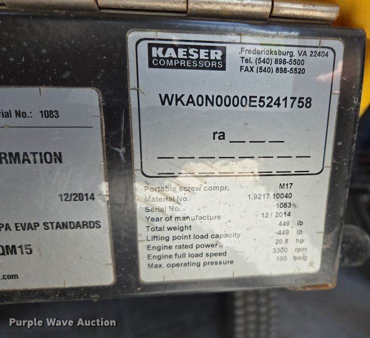 image for item DT4752 2014 Kaeser M17 air compressor
