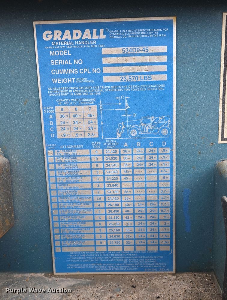 image for item DT4765 2007 Gradall 534D9-45 telehandler