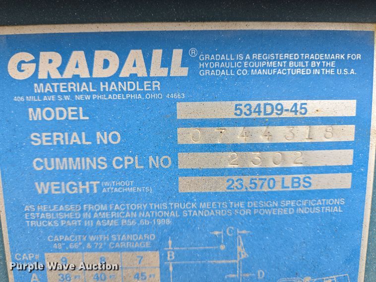 image for item DT4765 2007 Gradall 534D9-45 telehandler