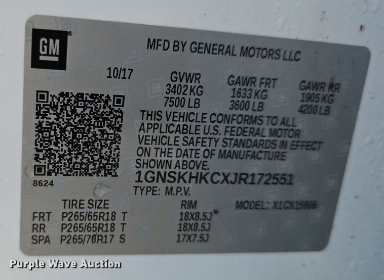 image for item DT6750 2018 Chevrolet Suburban LT SUV