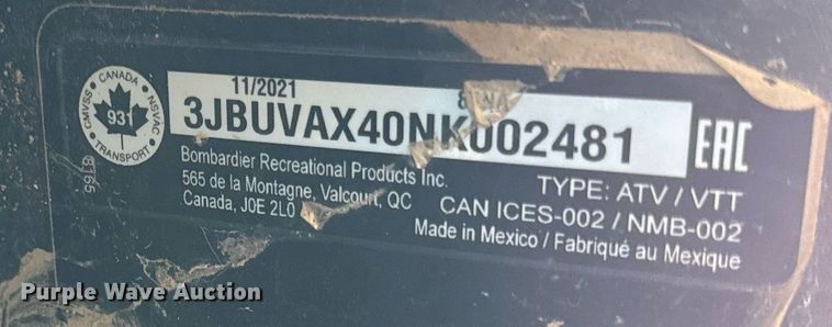 image for item DU3383 2022 Can-Am Defender Limited HD10 utility vehicle