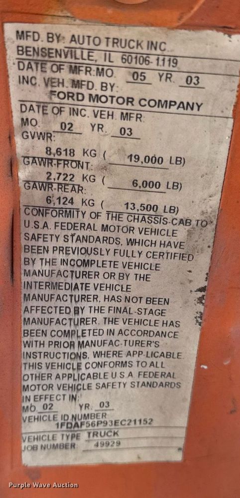 image for item DU3410 2003 Ford F550 Super Duty dump truck