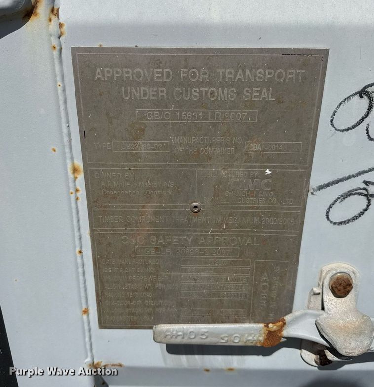 image for item DU3424 2007 CIMC shipping container