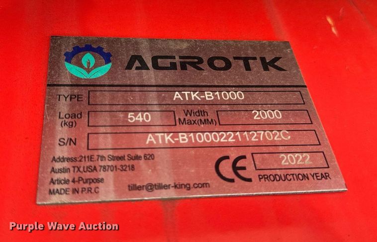 image for item DU3433 2022 Agrotk ATK B-1000 two post automotive lift 