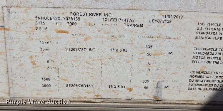 image for item DV1282 2018 Forest River enclosed cargo trailer