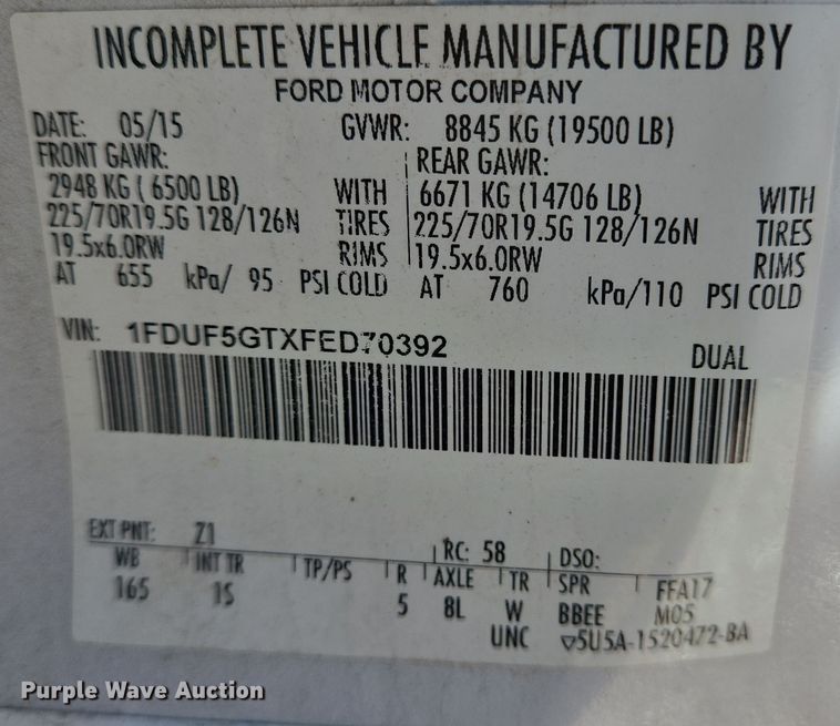 image for item DV1284 2015 Ford F550 Super Duty XL utility / service truck