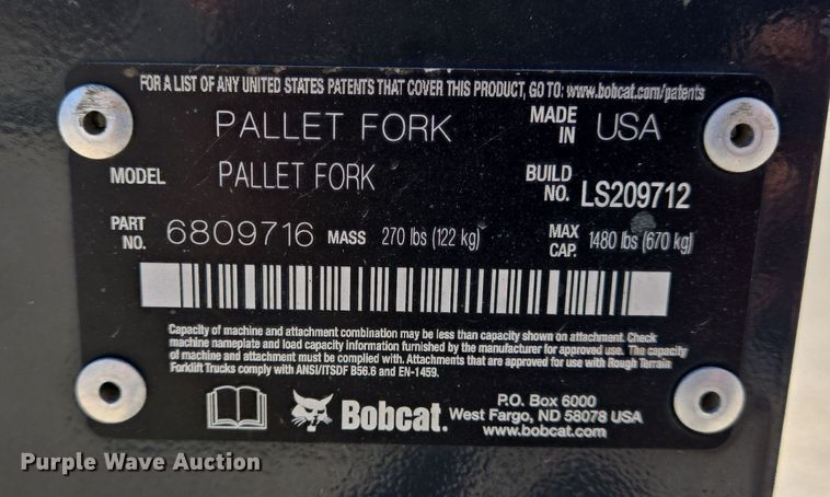 image for item DV1380 Bobcat Pallet Fork skid steer forks