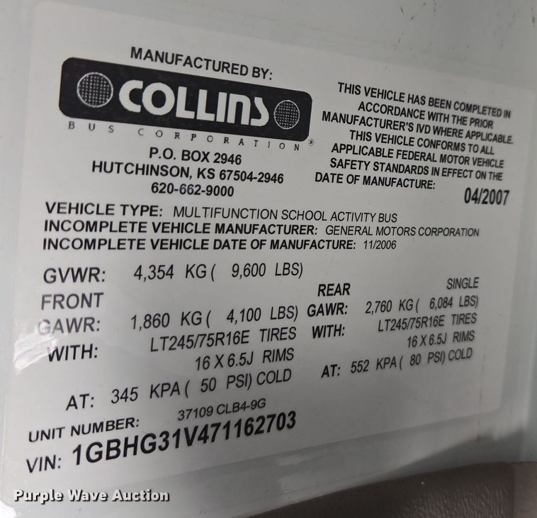 image for item DW1887 2007 Chevrolet 1500 school bus