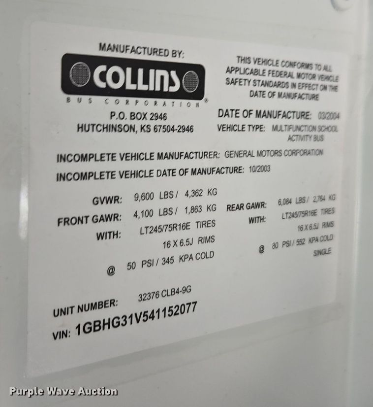 image for item DW1891 2004 Chevrolet 1500 school bus