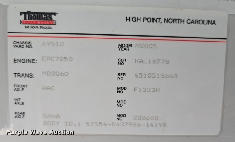 image for item DW3229 2005 Thomas Built Buses Saf-T-Liner school bus