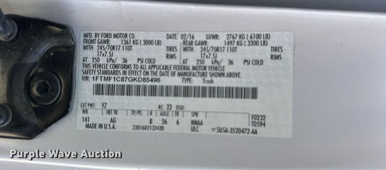 image for item DW5084 2016 Ford F150 pickup truck