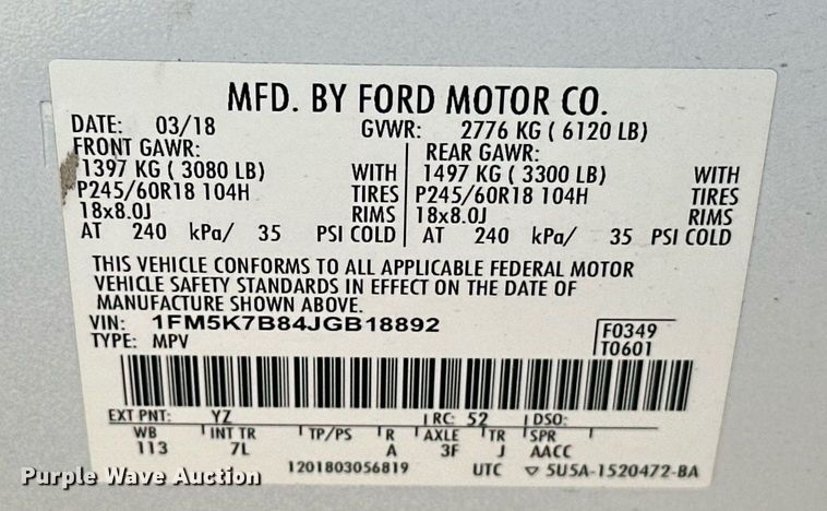 image for item DW5098 2018 Ford Explorer SUV