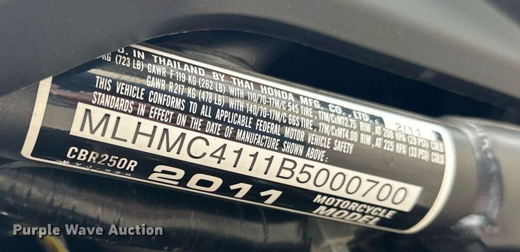 image for item DW5114 2011 Honda CBR250R motorcycle