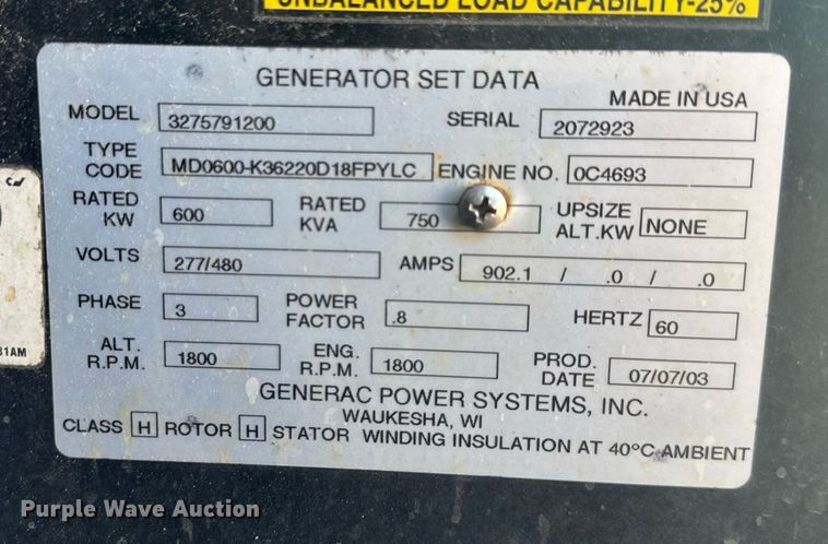 image for item EC3508 2003 Generac Power Systems Douele generator