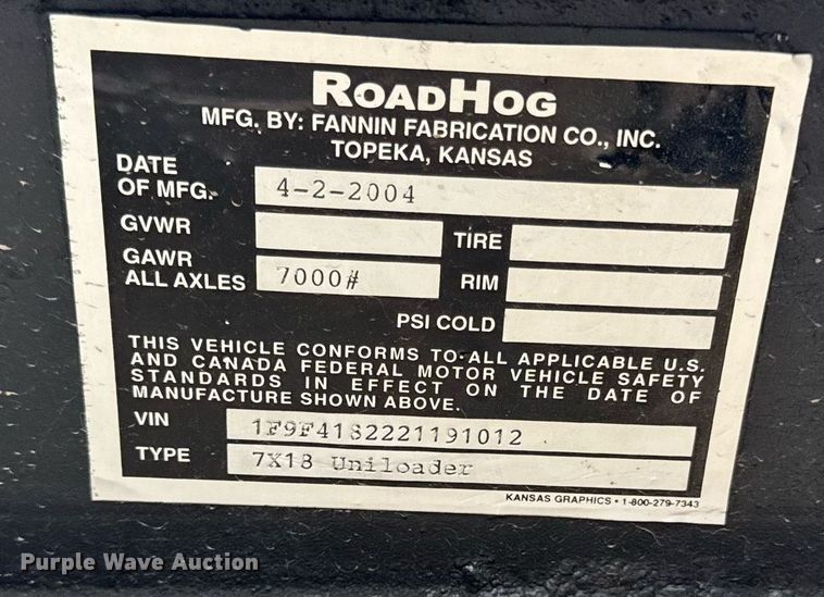 image for item ED4103 2004 Road Hog Uniloader equipment trailer